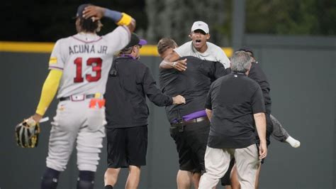 Braves star Ronald Acuna Jr. knocked over by fan looking for photo during blowout win over Rockies